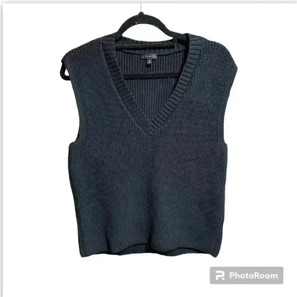 Talbots Vest Knit Sweater V Neck Preppy Classic Black academia minimalist - Picture 1 of 4